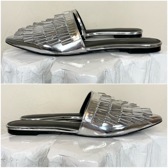 Calvin Klein Addie Metallic Silver Fringe Mule Slide - Picture 6 of 15